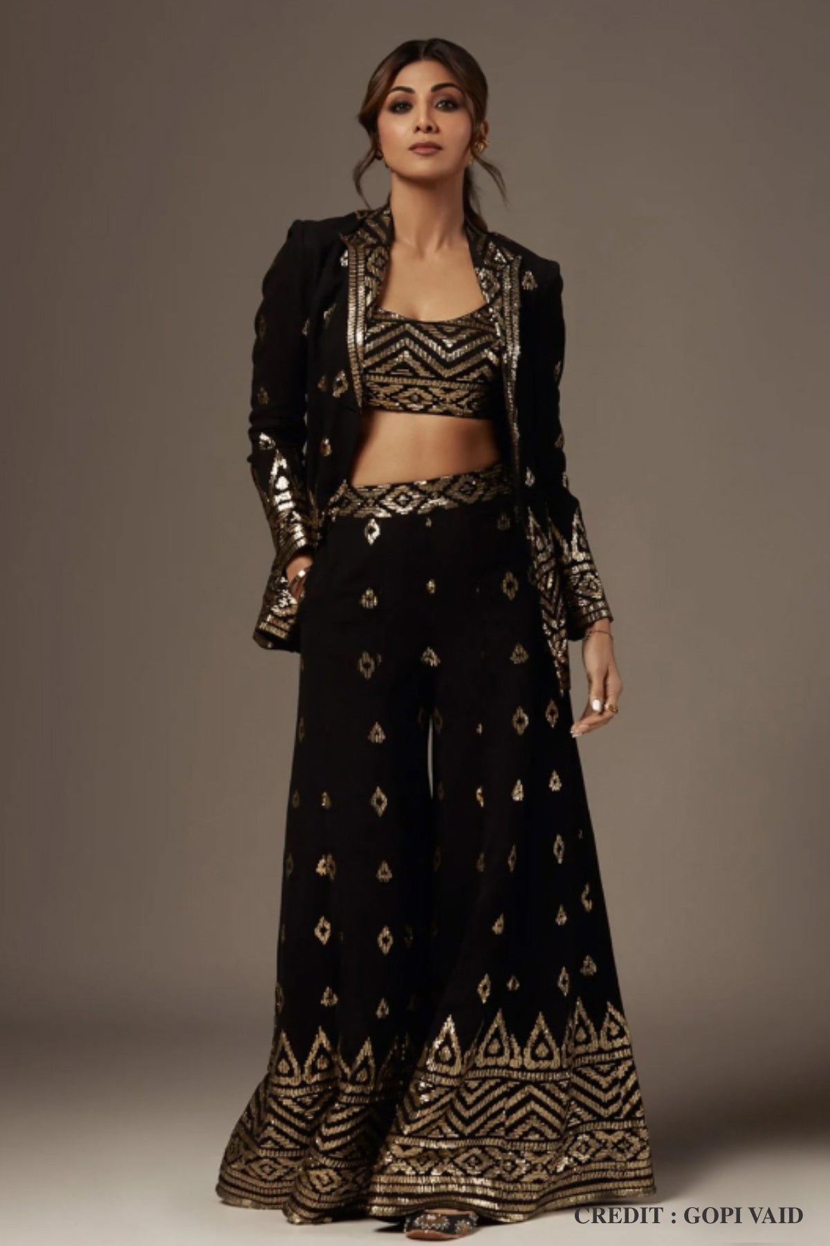 Black Georgette Sequin Embroidered Sharara Set