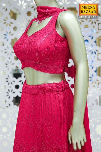 Rani Pink Georgette Sequins and Threadwork Embroidered Lehenga