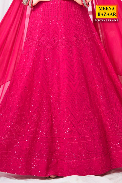 Rani Pink Georgette Sequins and Threadwork Embroidered Lehenga