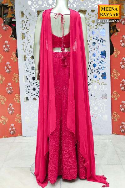 Rani Pink Georgette Sequins and Threadwork Embroidered Lehenga