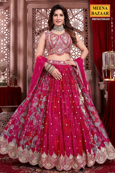 Rani Printed Chinon Zari, Sequin Embroidered Lehenga