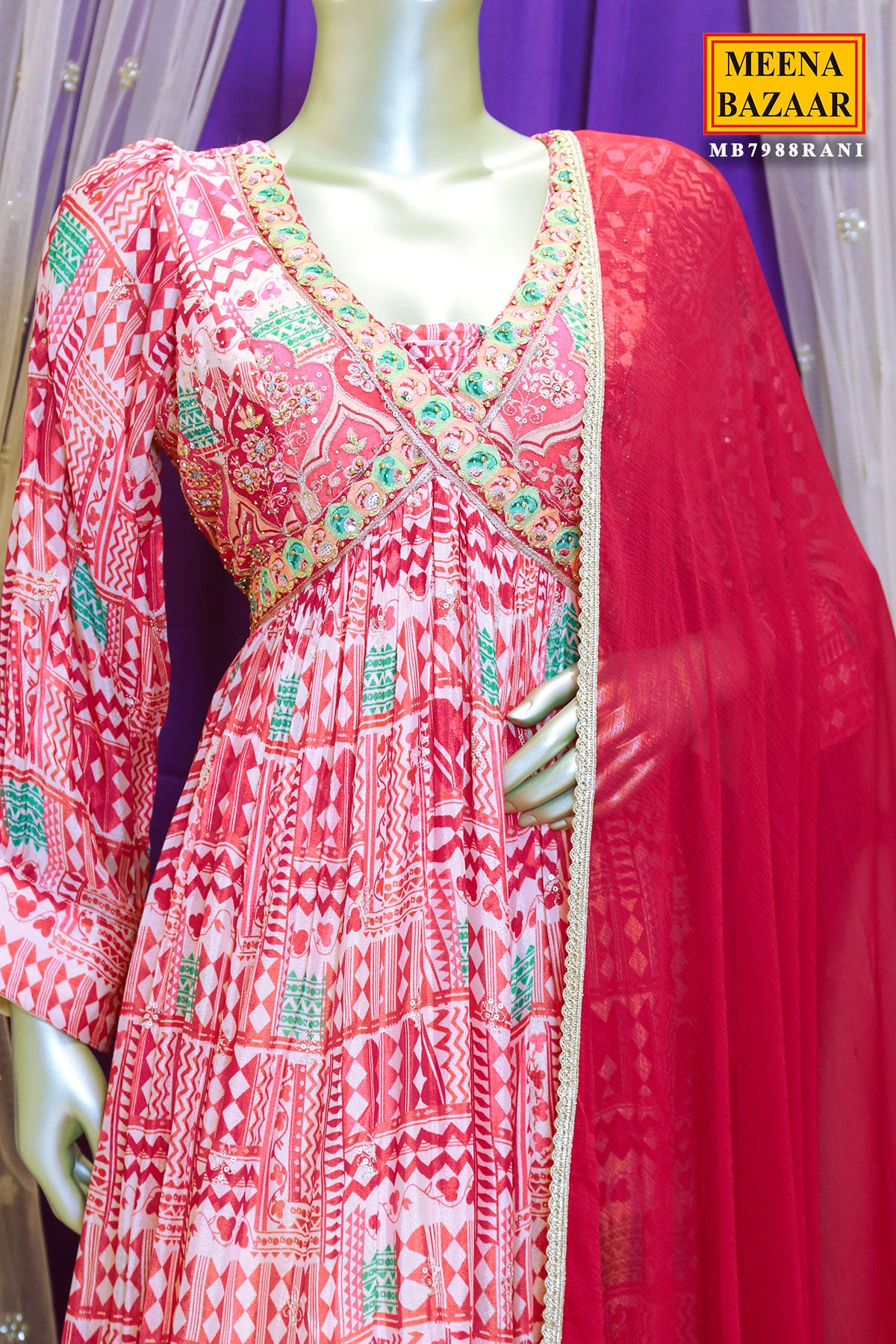 Rani Pink Georgette Zari and Sequins Embroidered Lehenga – Meena Bazaar