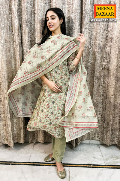 Pista Chanderi Printed Gota Embroidered Suit