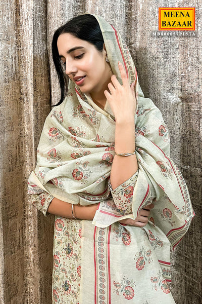 Pista Chanderi Printed Gota Embroidered Suit