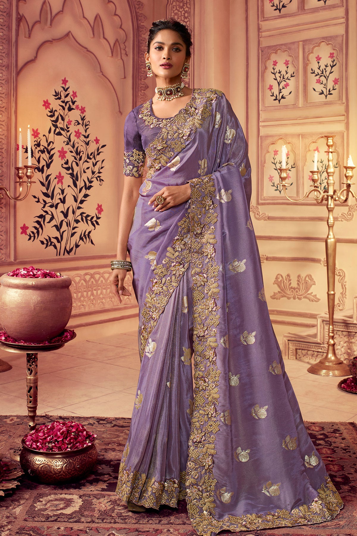 Purple Viscose Silk Jacquard Zari Weaving Saree