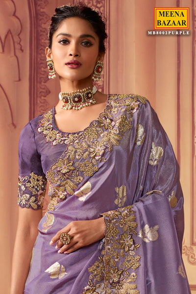 Purple Viscose Silk Jacquard Zari Weaving Saree