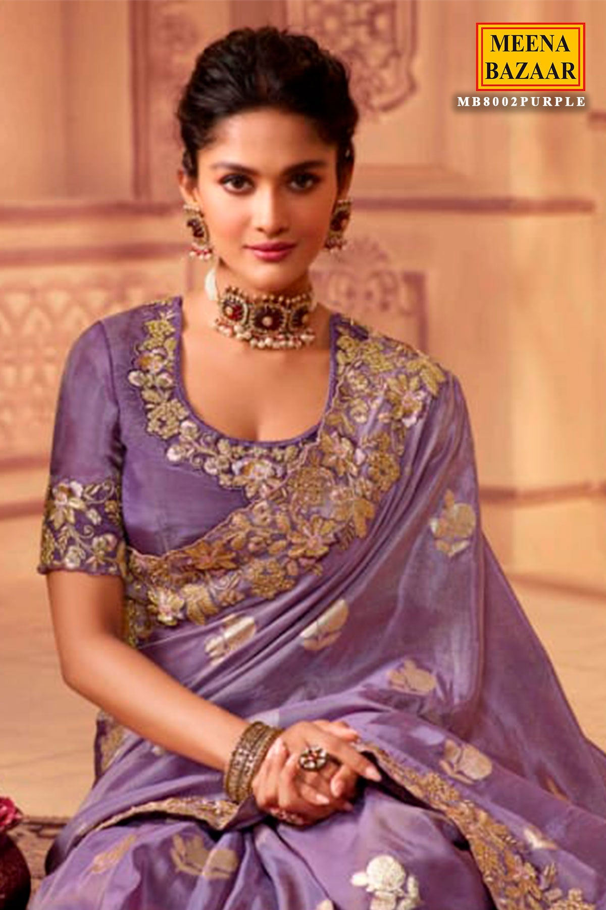 Purple Viscose Silk Jacquard Zari Weaving Saree