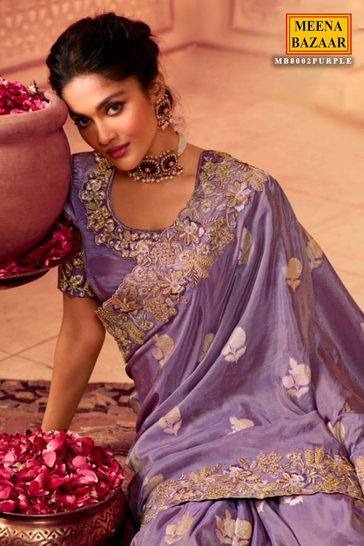 Purple Viscose Silk Jacquard Zari Weaving Saree