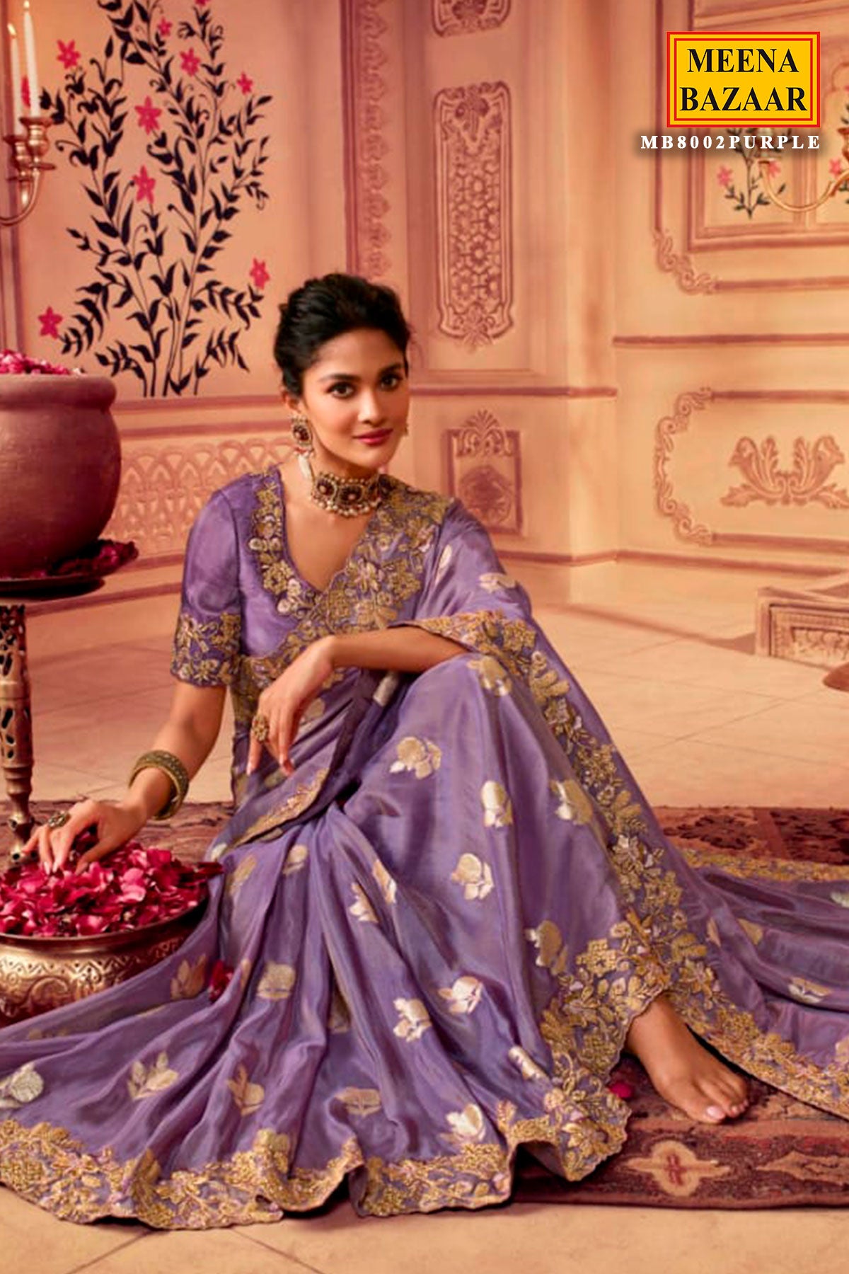 Purple Viscose Silk Jacquard Zari Weaving Saree