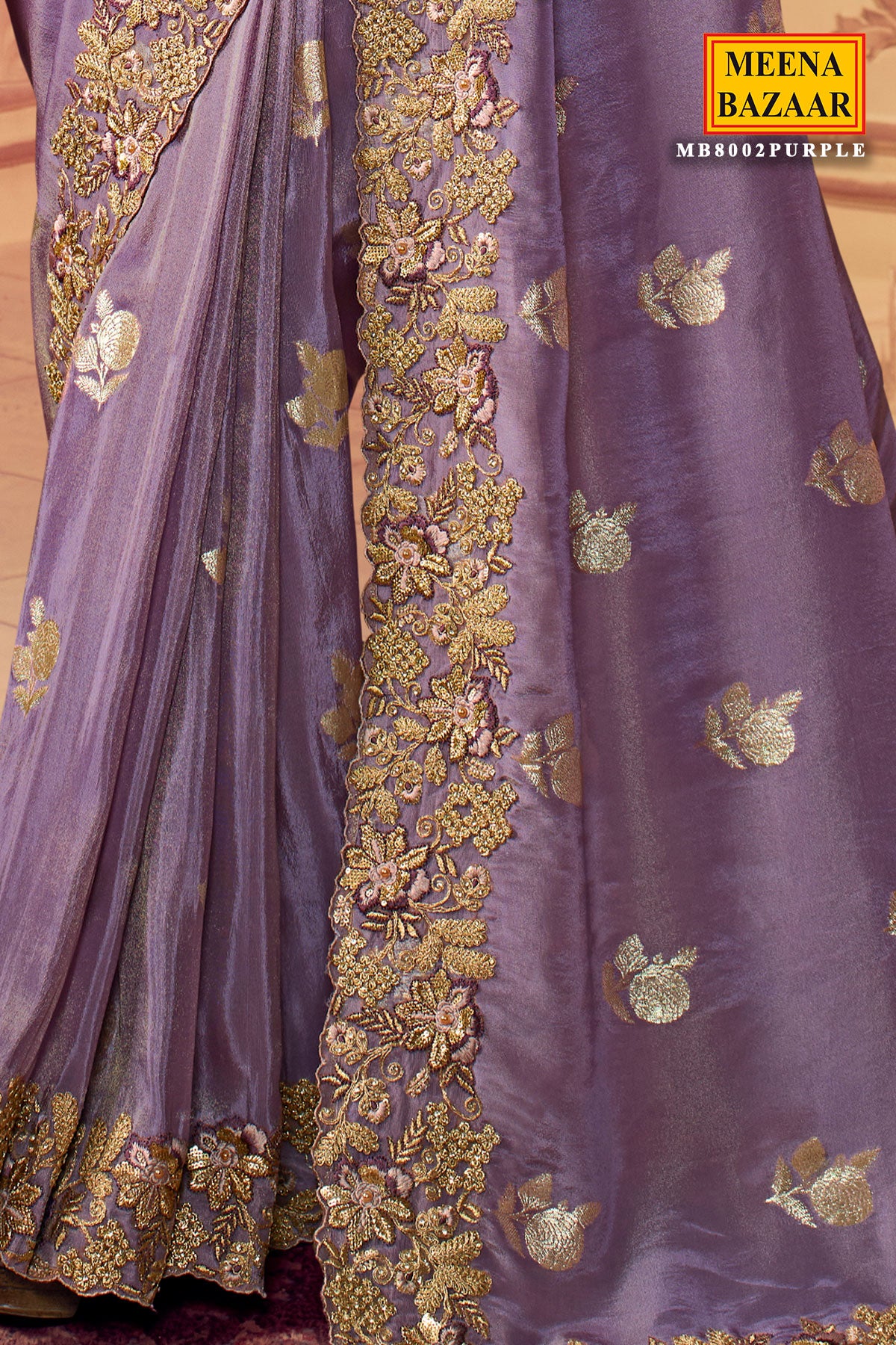 Purple Viscose Silk Jacquard Zari Weaving Saree