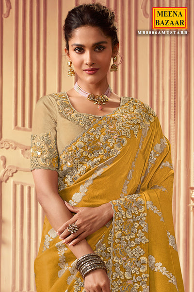 Mustard Viscose Silk Jacquard Zari Weaving Saree