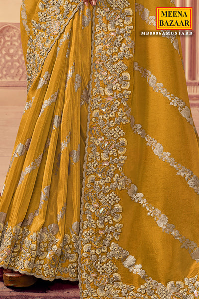 Mustard Viscose Silk Jacquard Zari Weaving Saree