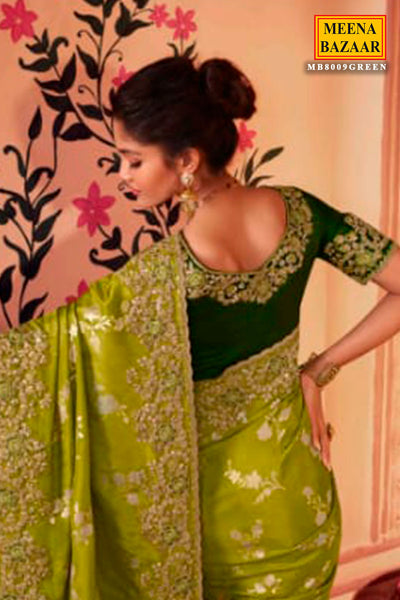 Parrot Green Viscose Silk Jacquard Zari Weaving Saree