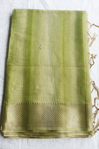 Pista Cotton Woven Embroidered Saree