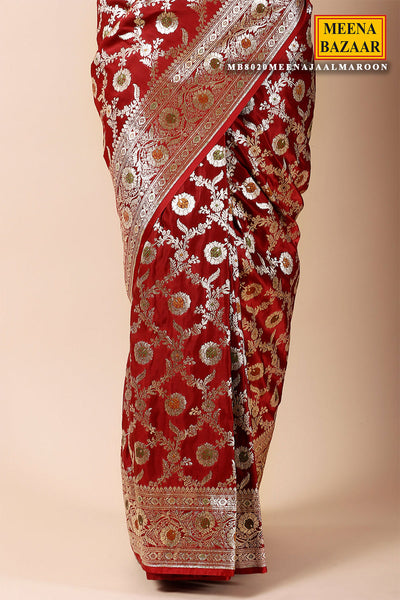 Maroon Silk Floral Woven Saree