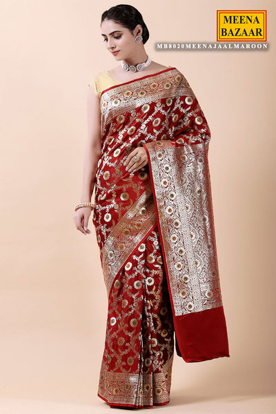 Maroon Silk Floral Woven Saree