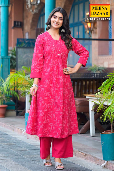 Rani Printed Straight Fit Cotton Kurta with Pant & Dupatta