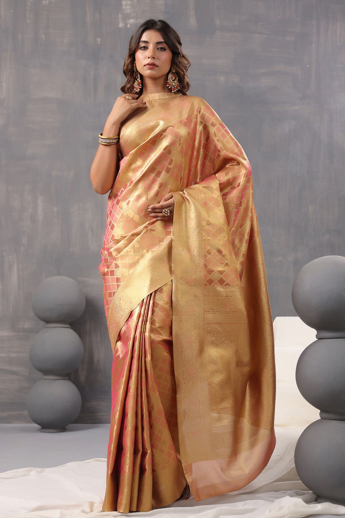 Pink Organza Silk Weaving Saree