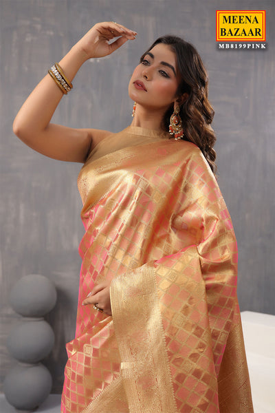 Pink Organza Silk Weaving Saree