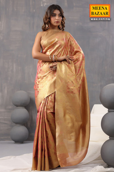 Pink Organza Silk Weaving Saree