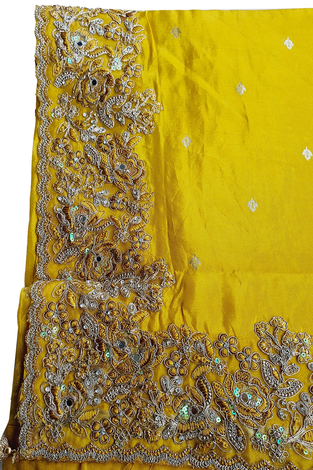 Mustard Organza Silk Zari Embroidered Saree
