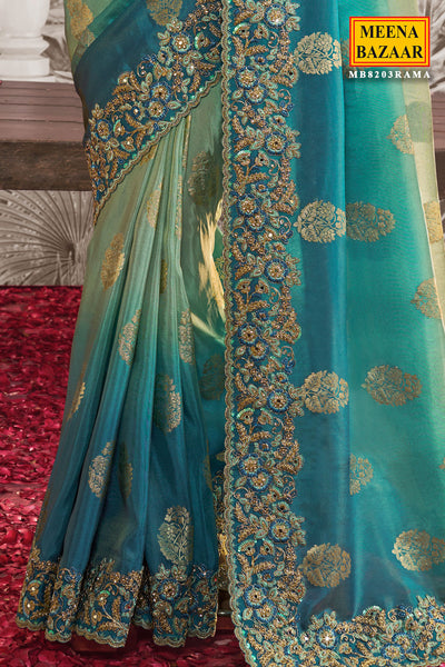 Rama Viscose Tissue Zari Thread Embroidered Saree