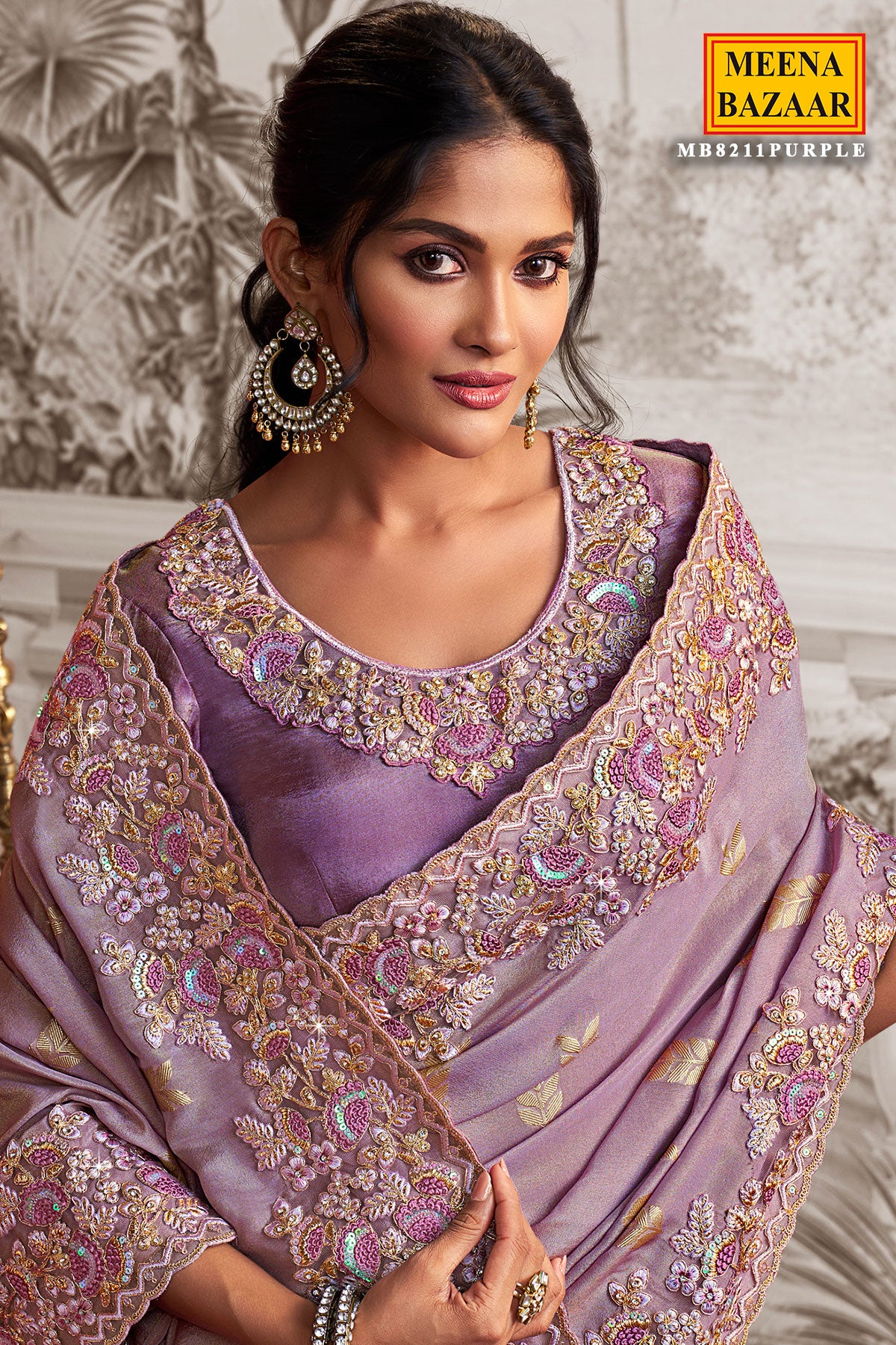 Light Purple Viscose Tissue Zari Thread Embroidered Saree