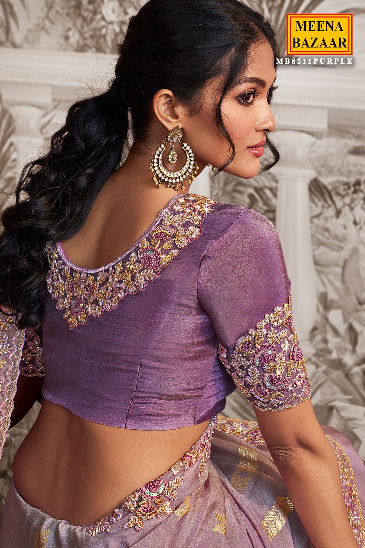 Light Purple Viscose Tissue Zari Thread Embroidered Saree