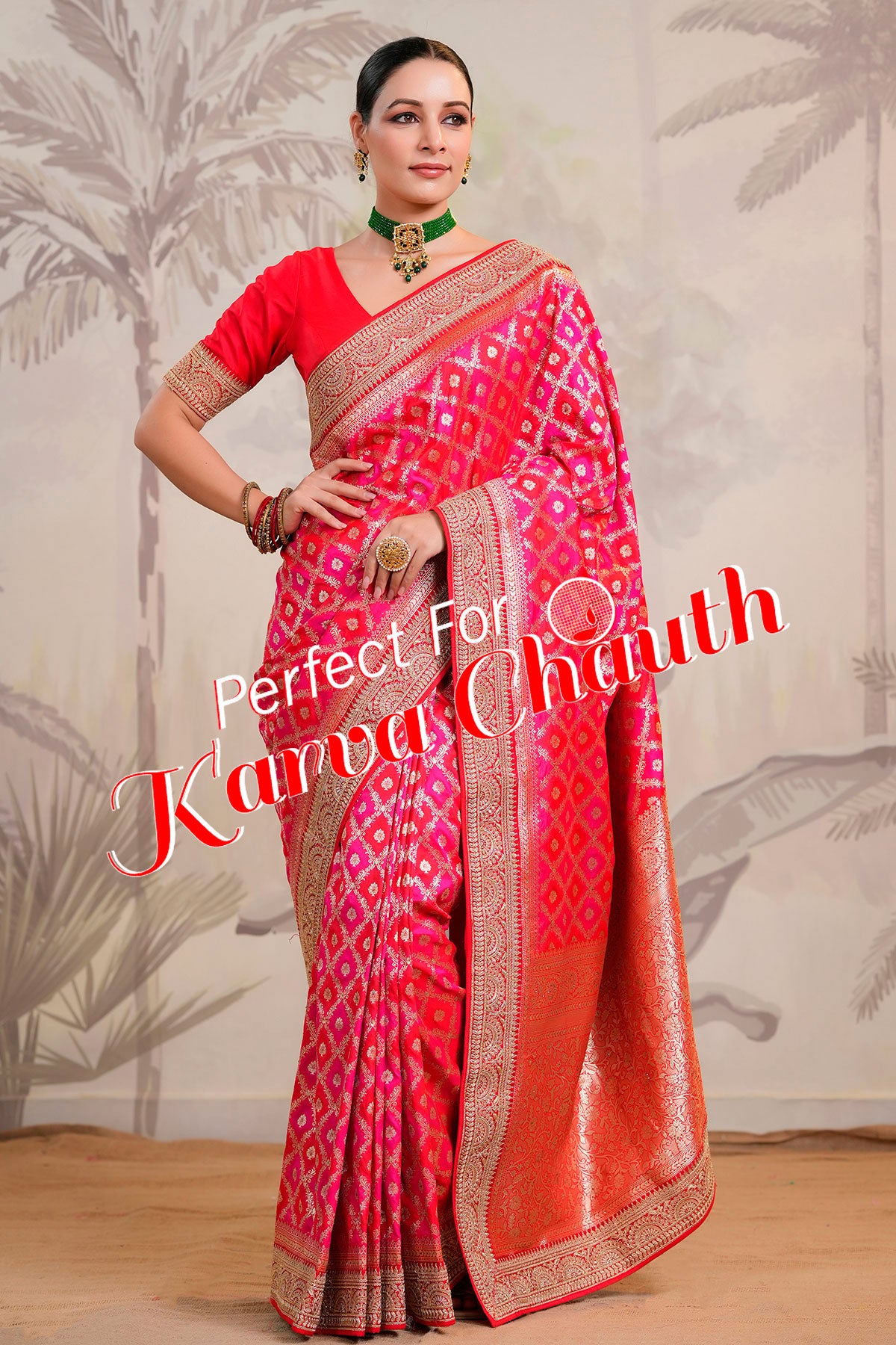 Red Silk Floral Zari Woven Saree with Zari Embroidered Border