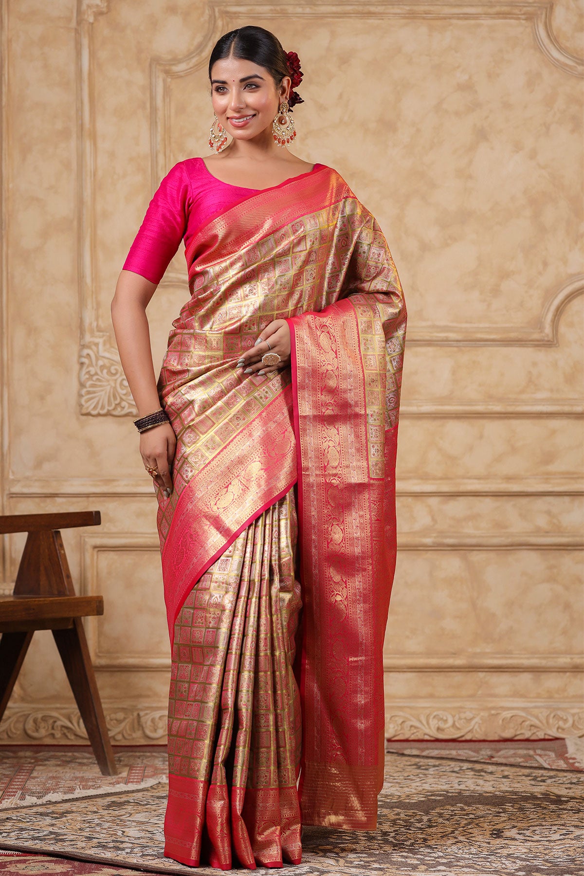 Mehandi Banarasi Silk Weaving Saree