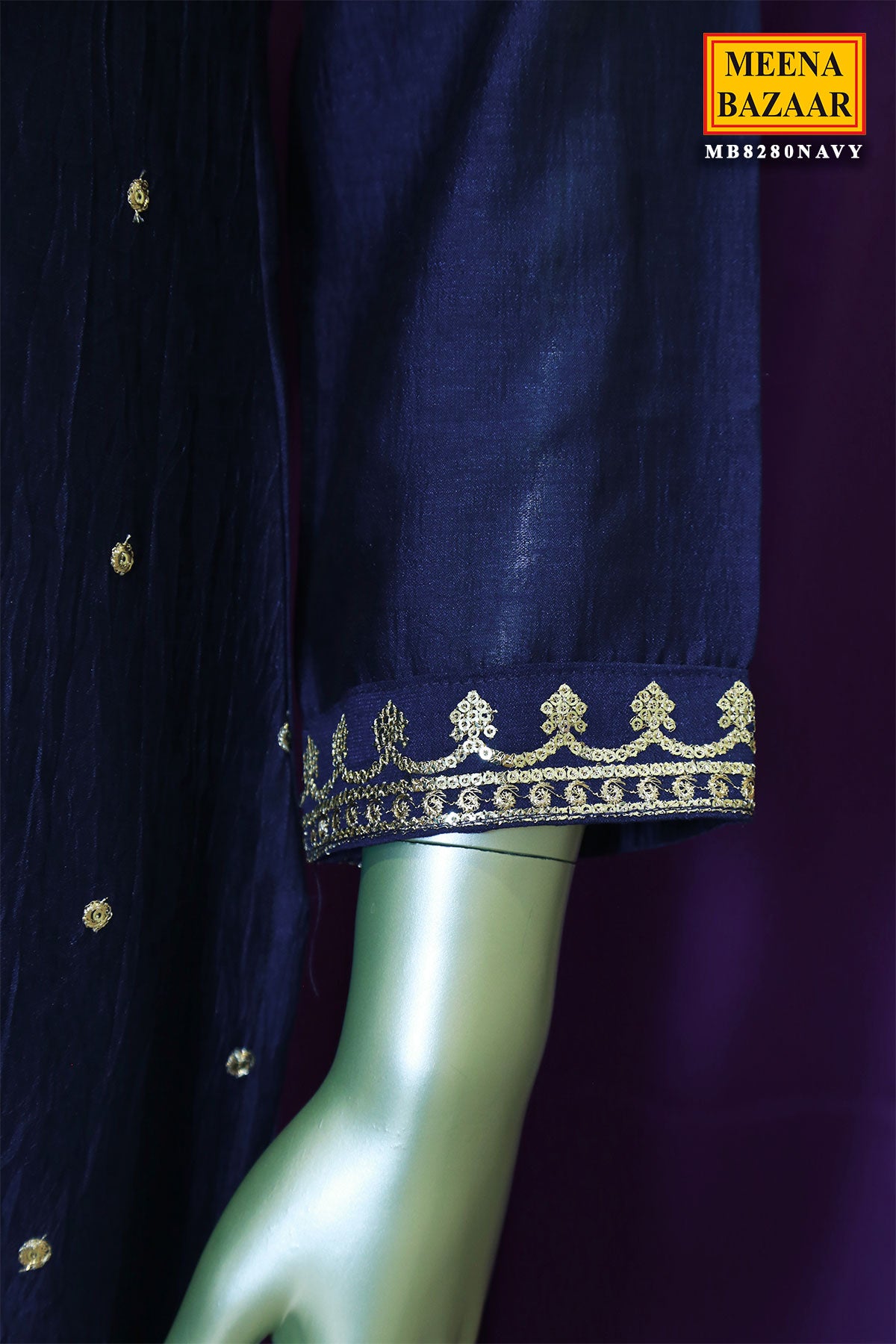 Navy Raw Silk Zari Embroidered Suit