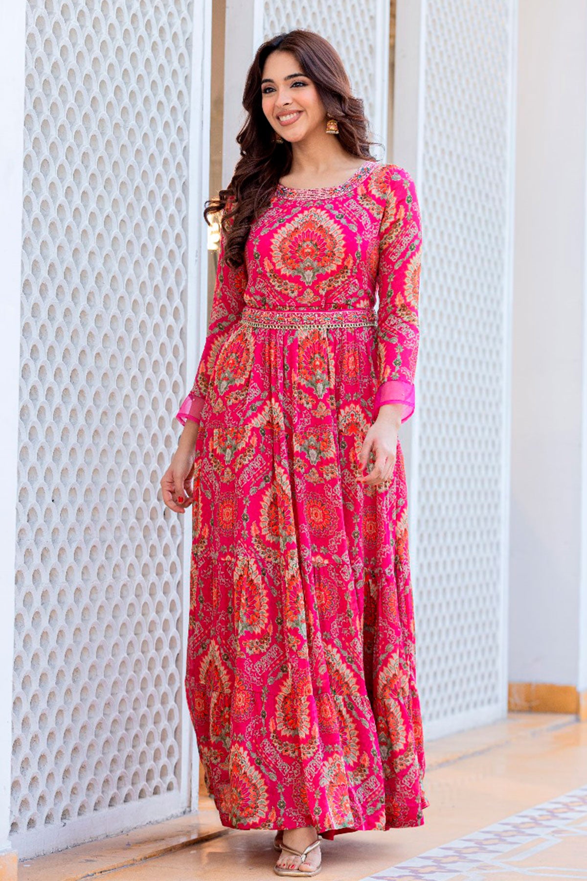 Rani Chinon Cutdana and Sequin Embroidery Kurti with Embroidered Belt