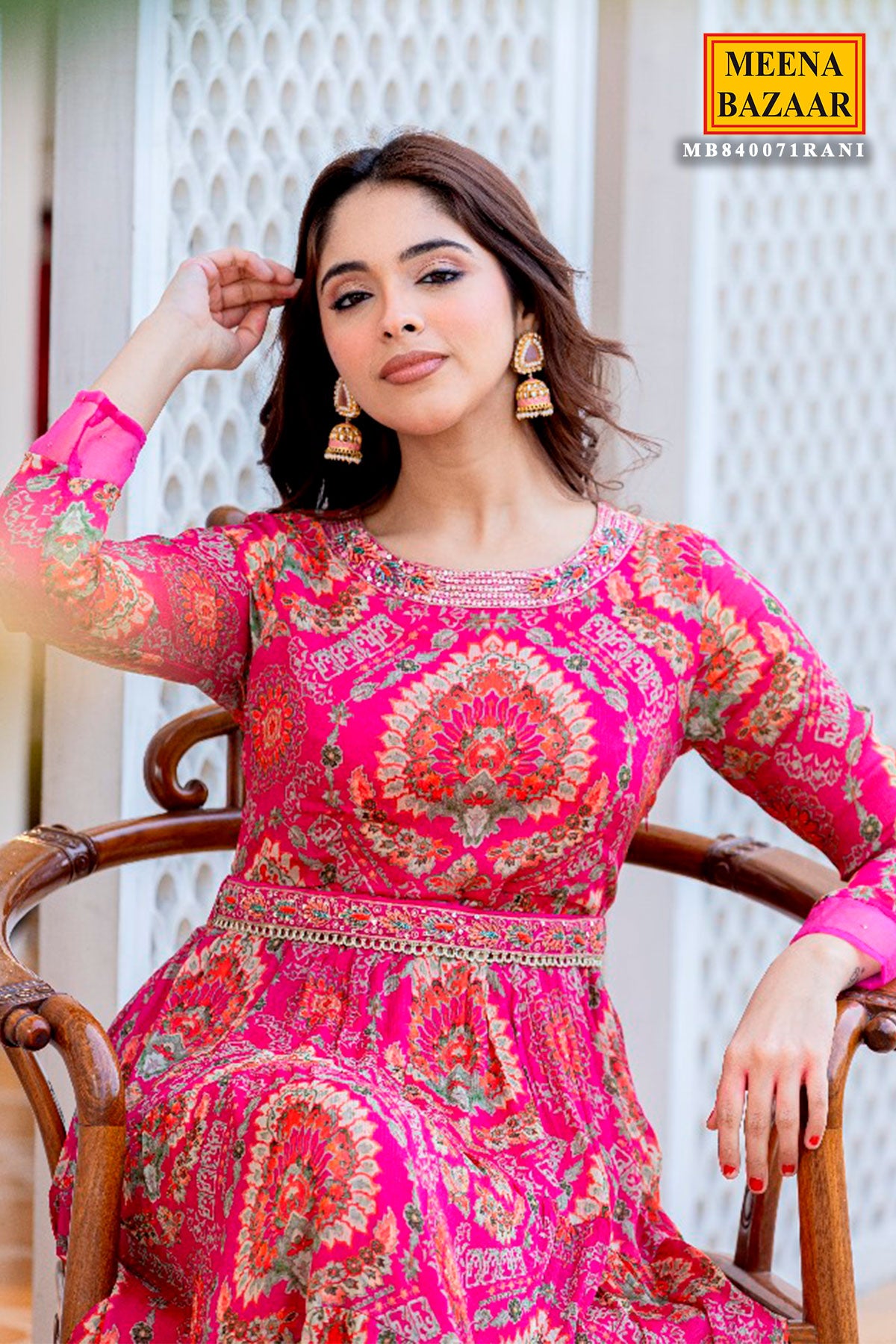 Rani Chinon Cutdana and Sequin Embroidery Kurti with Embroidered Belt