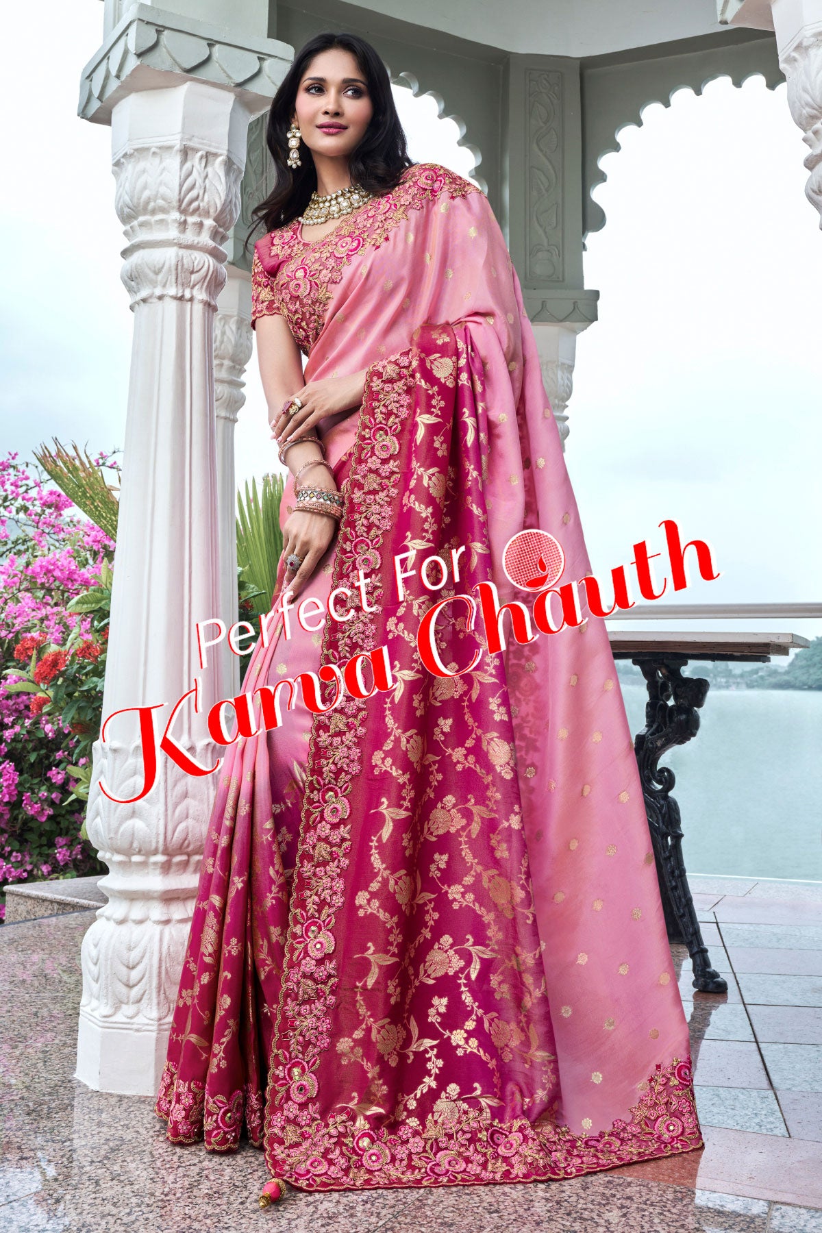 Pink Viscose Silk Blend Zari Weaving Saree