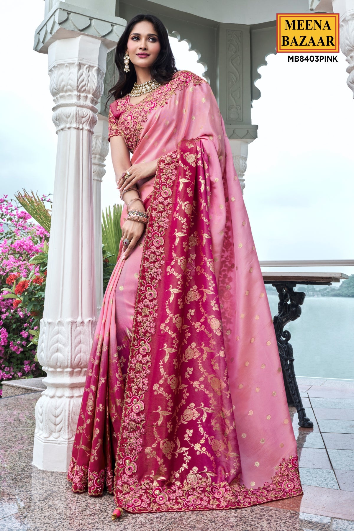 Pink Viscose Silk Blend Zari Weaving Saree