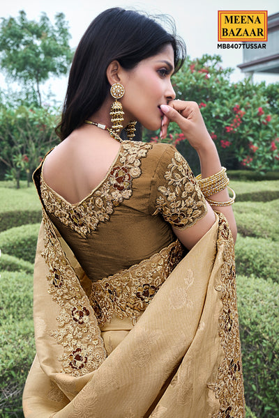 Tussar Viscose Silk Blend Zari Weaving Saree