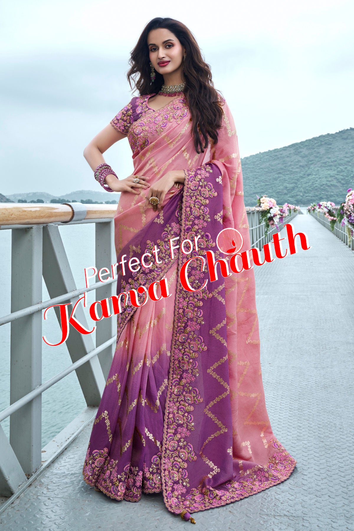 Pink & Purple Viscose Silk Blend Zari Weaving Saree