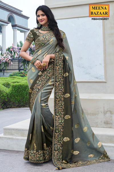 Grey Viscose Silk Blend Zari Weaving Saree