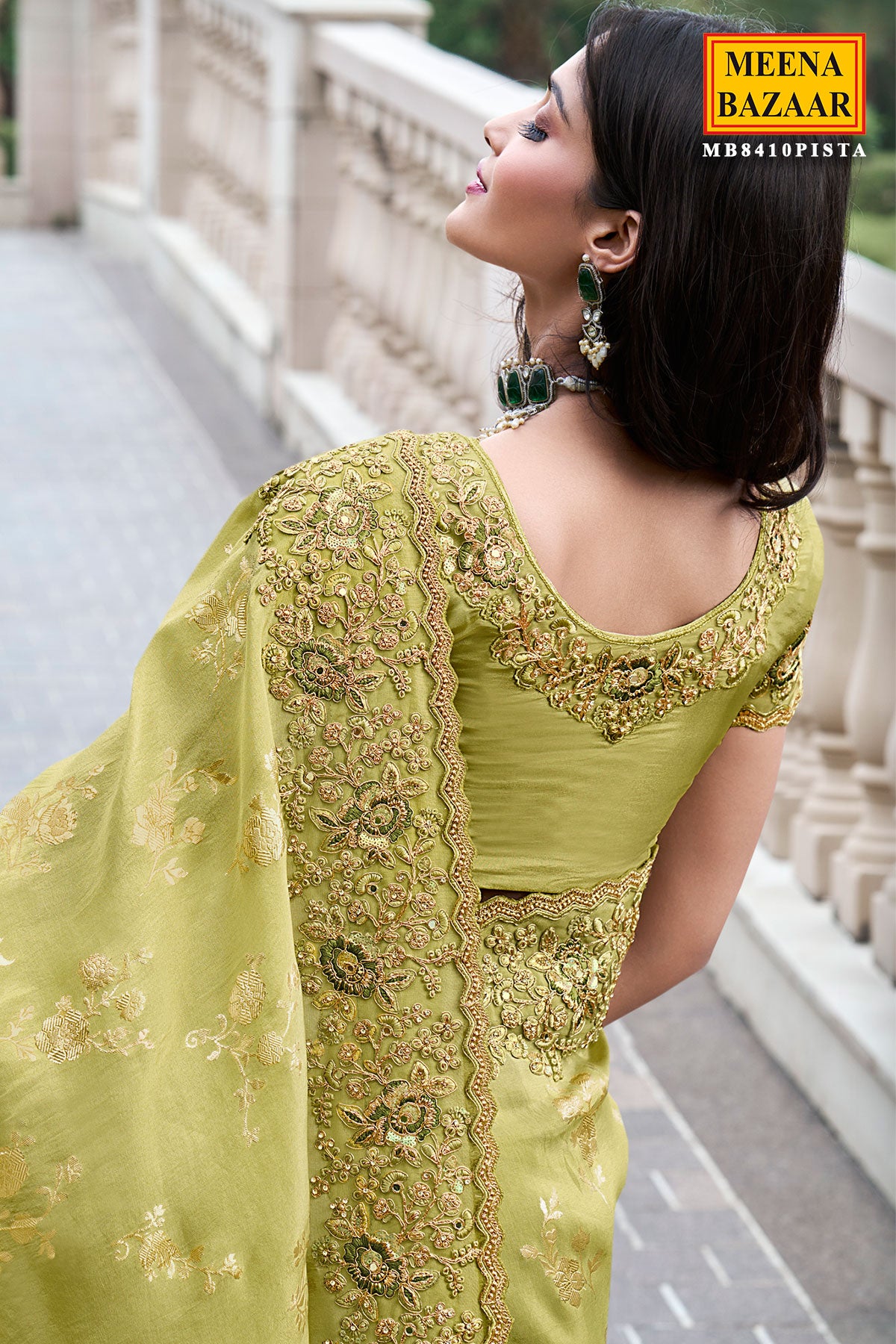 Pista Green Viscose Silk Blend Zari Weaving Saree