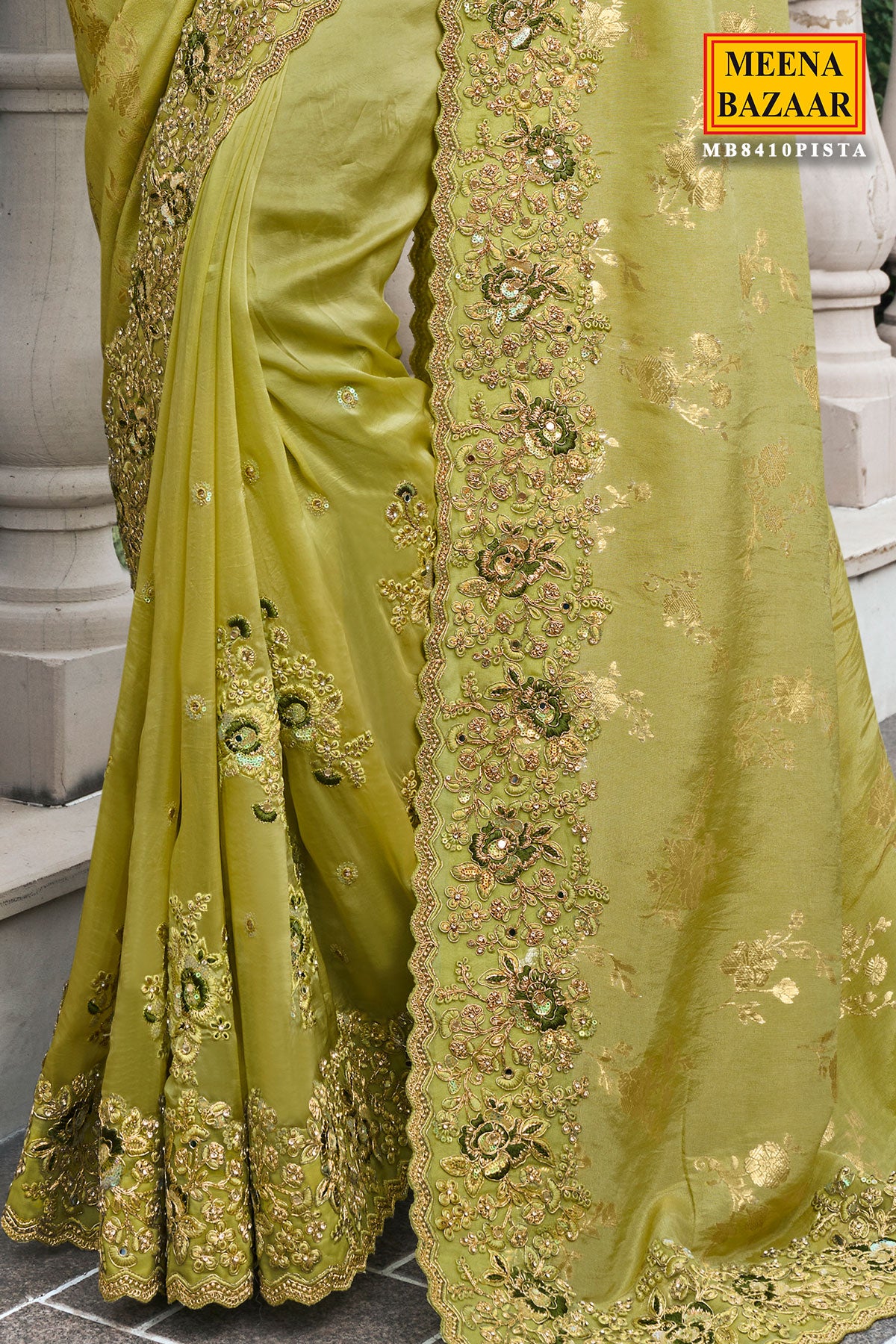 Pista Green Viscose Silk Blend Zari Weaving Saree