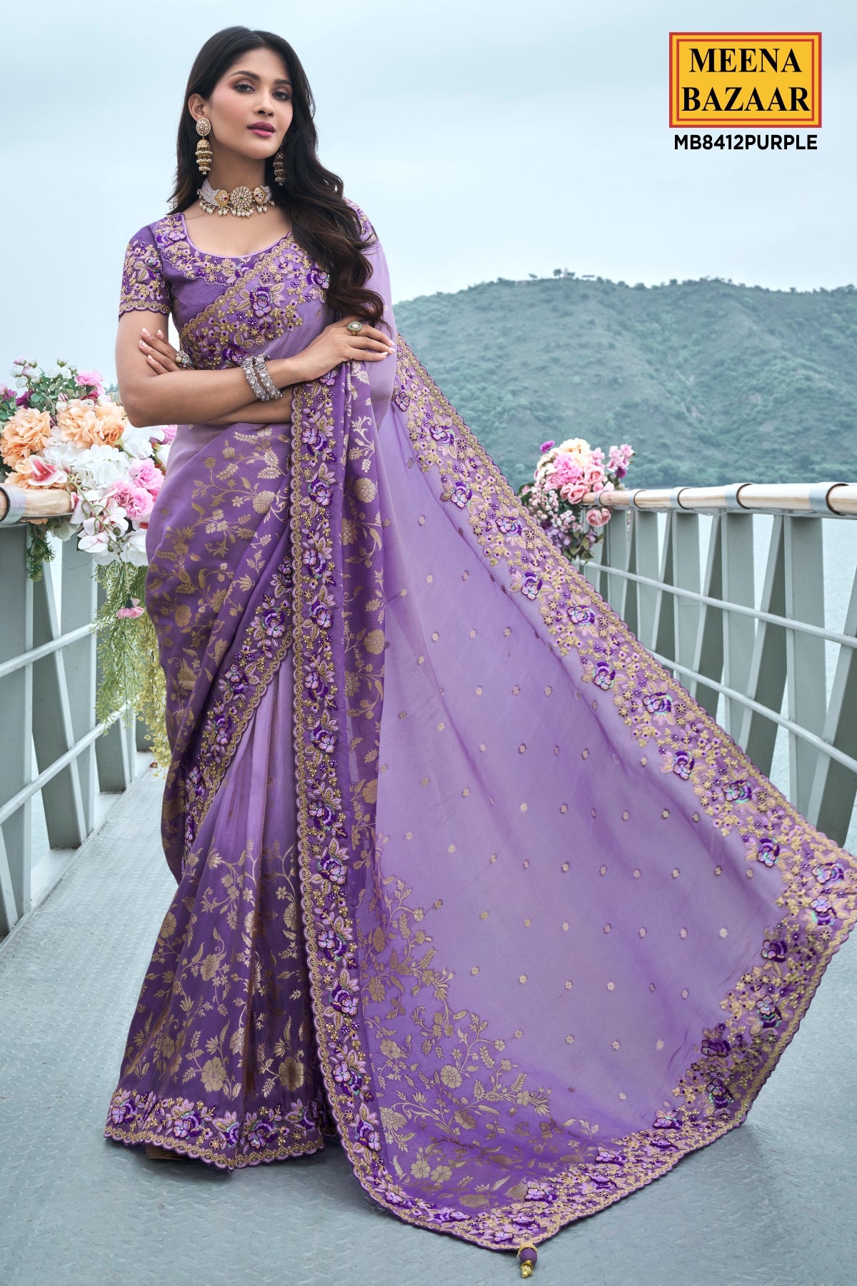 Purple Viscose Silk Blend Zari Weaving Saree