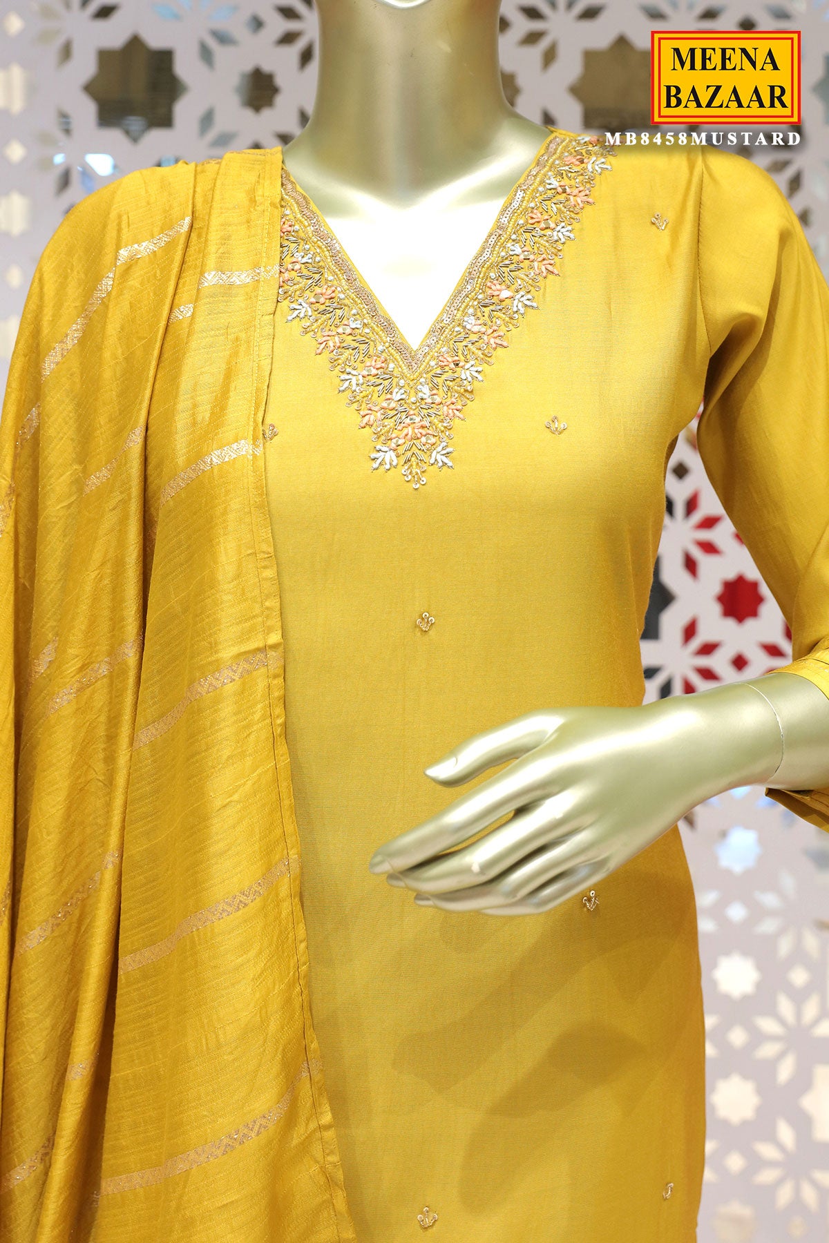 Mustard Muslin Cut Dana, Sequin Embroidered Suit Set