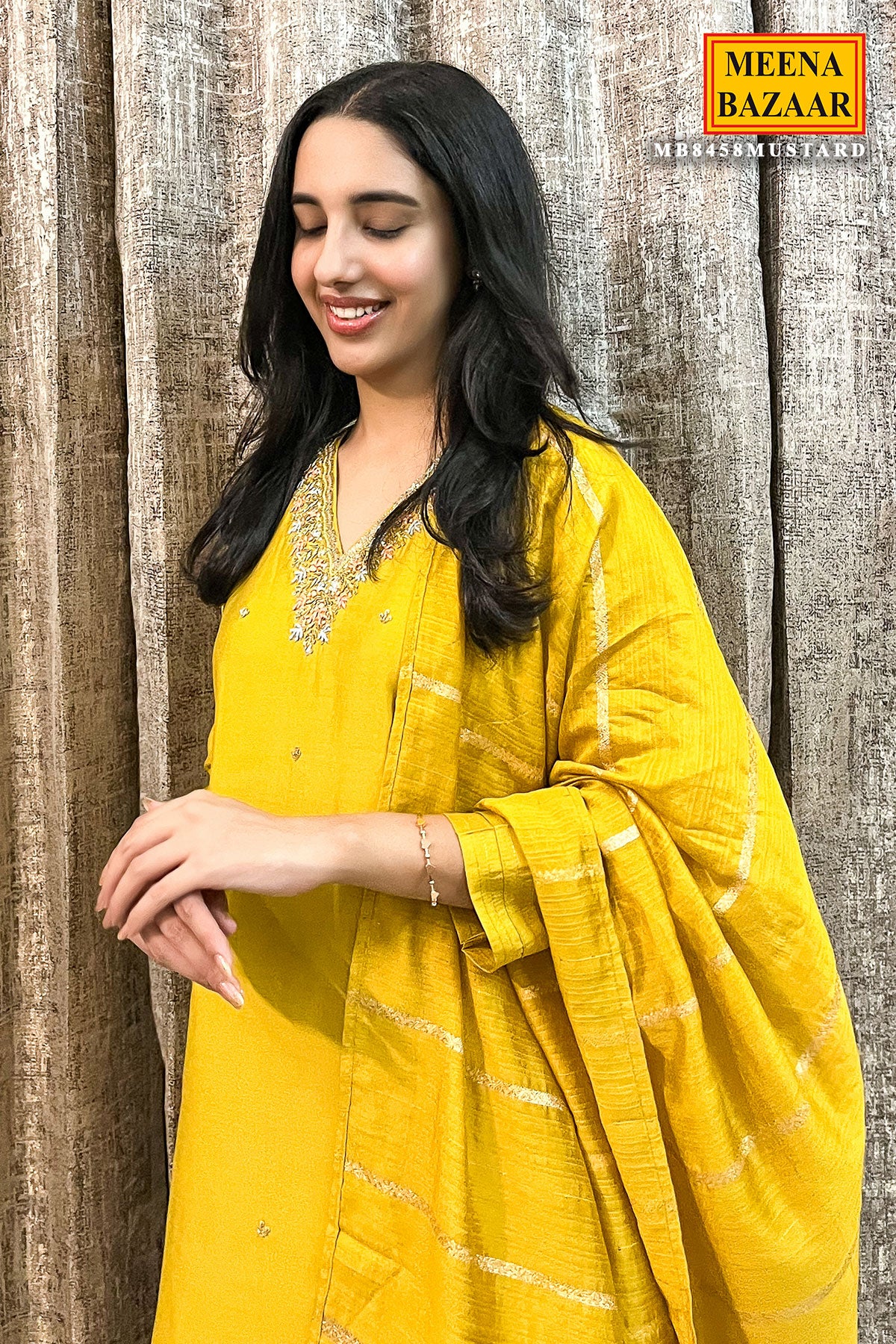 Mustard Muslin Cut Dana, Sequin Embroidered Suit Set