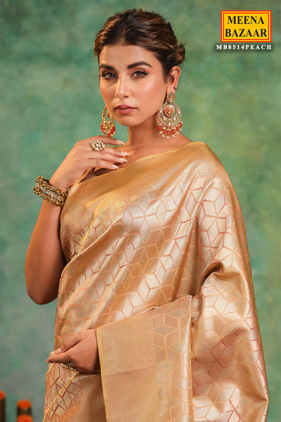 Peach Silk Woven Saree