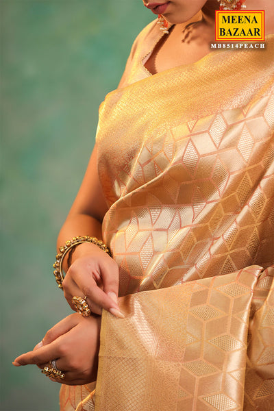 Peach Silk Woven Saree