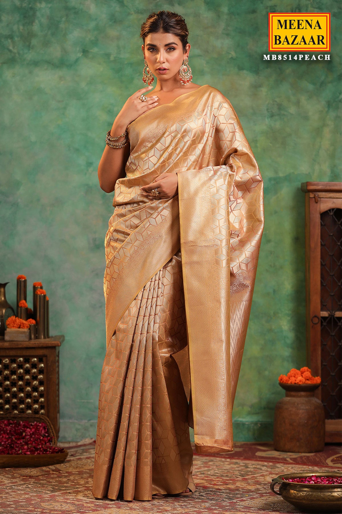 Peach Silk Woven Saree