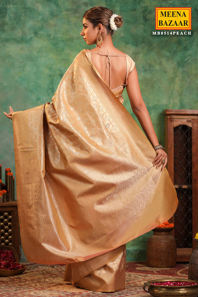 Peach Silk Woven Saree