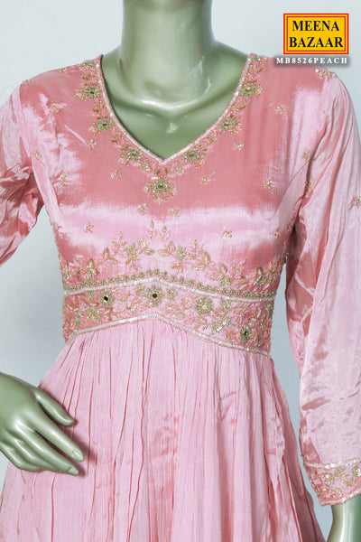 Pink Crepe Silk Cutdana and Sequin Embroidered Gown