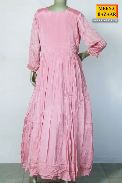 Pink Crepe Silk Cutdana and Sequin Embroidered Gown
