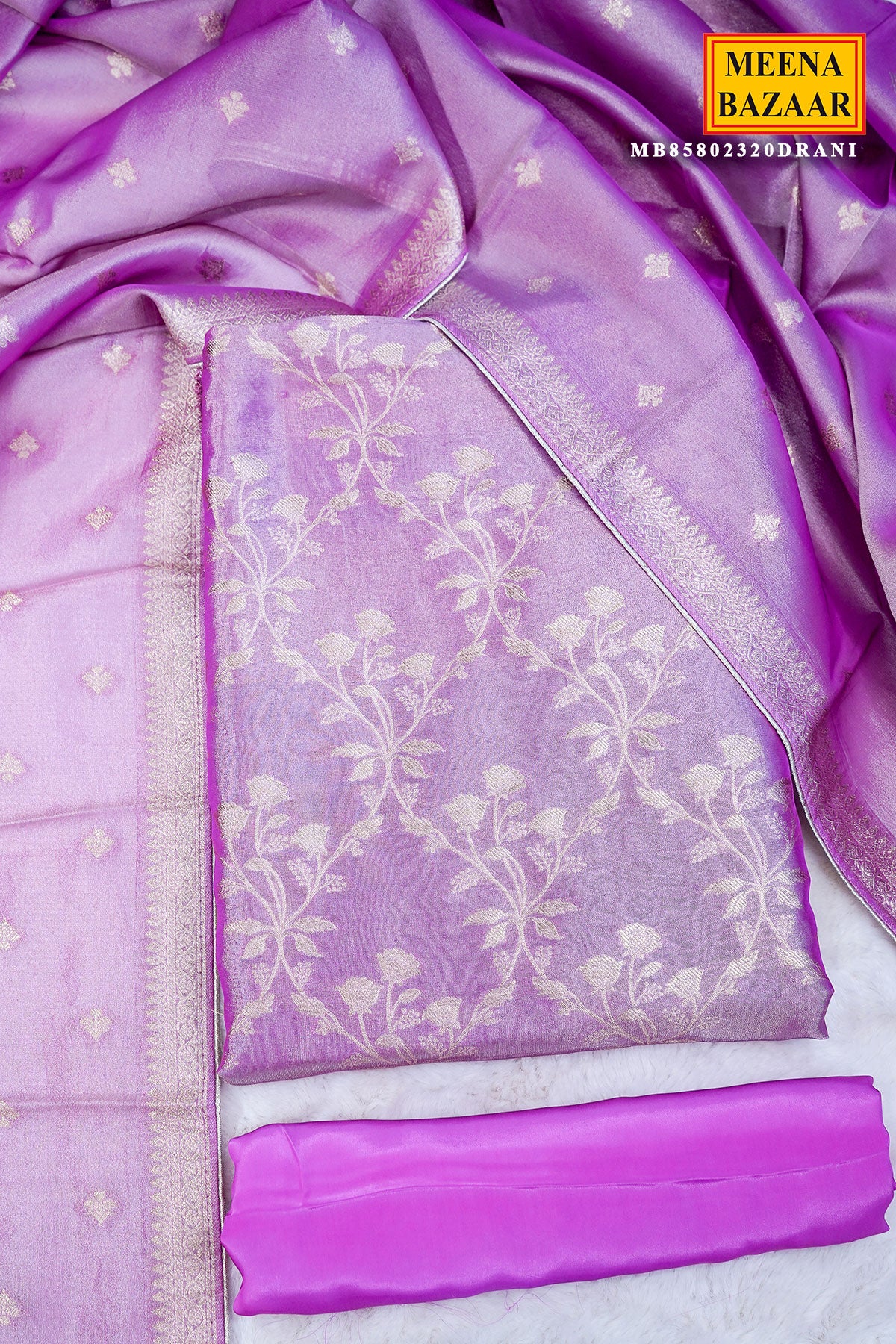 Onion Pink Tissue Zari Weaving Unstitched Suit